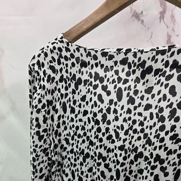 Miss Selffridge Shirt Womens Small White Black Blouse Peplum Tie Crop Cow Print - Picture 7 of 13